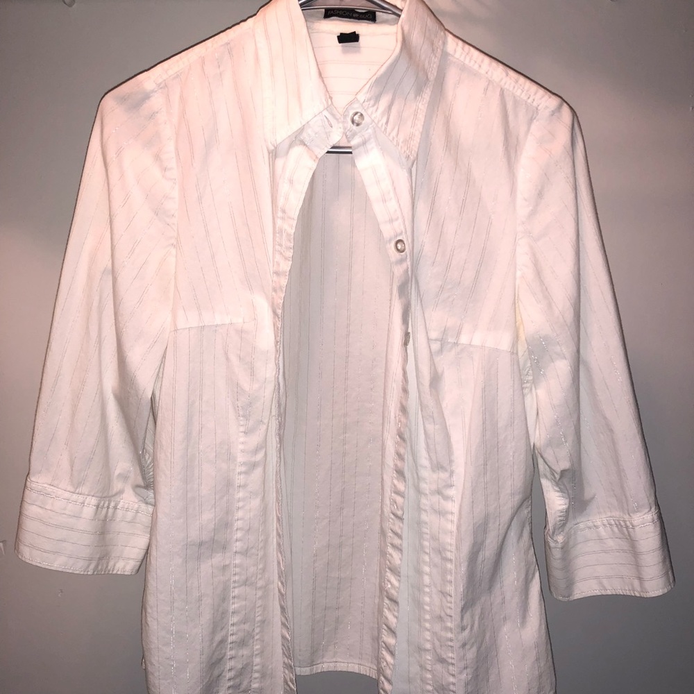 White Pinstripe Collard Button Up Shirt Size Small